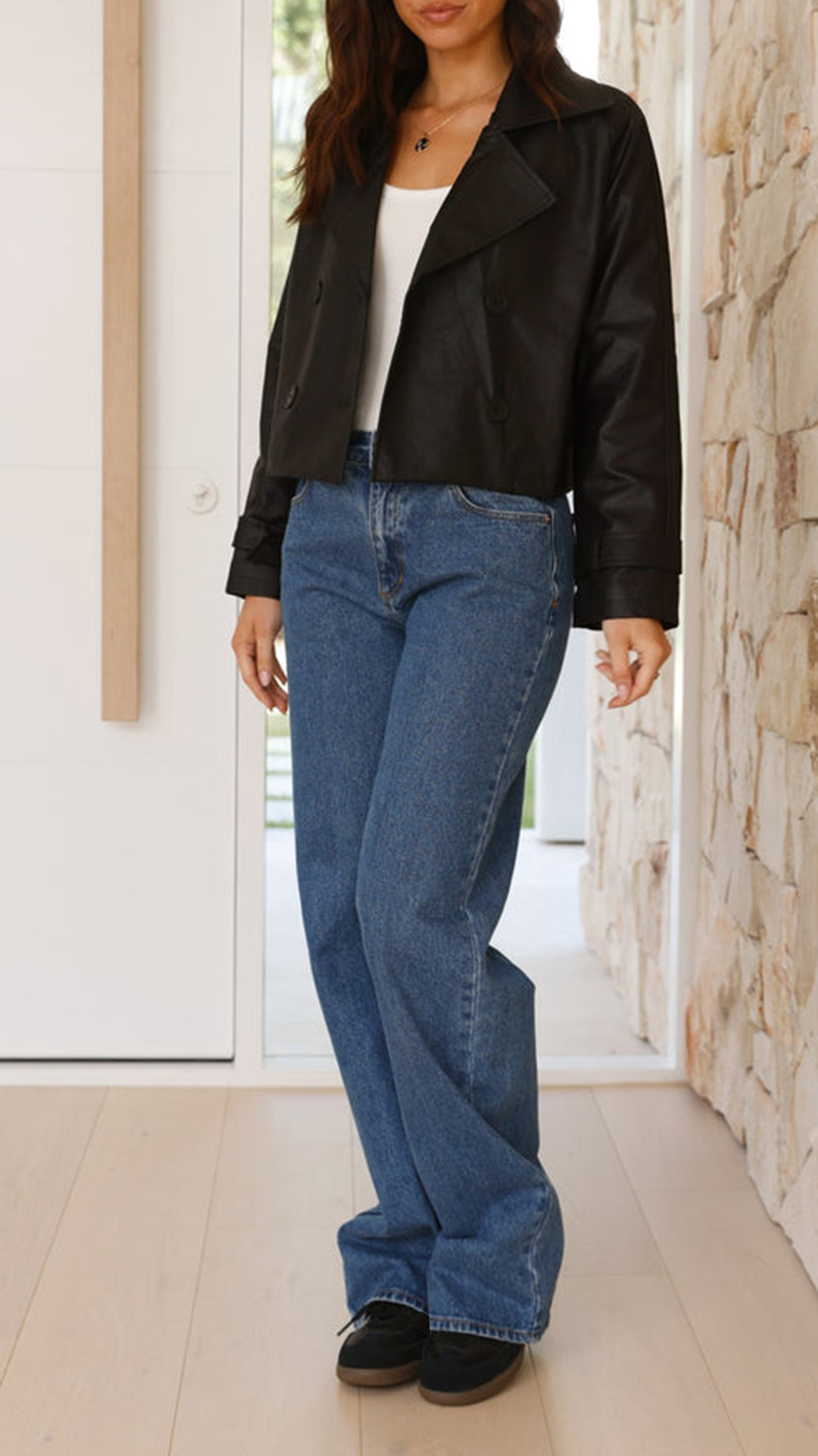 Quintana Cropped Trench Jacket - Black - Image 2