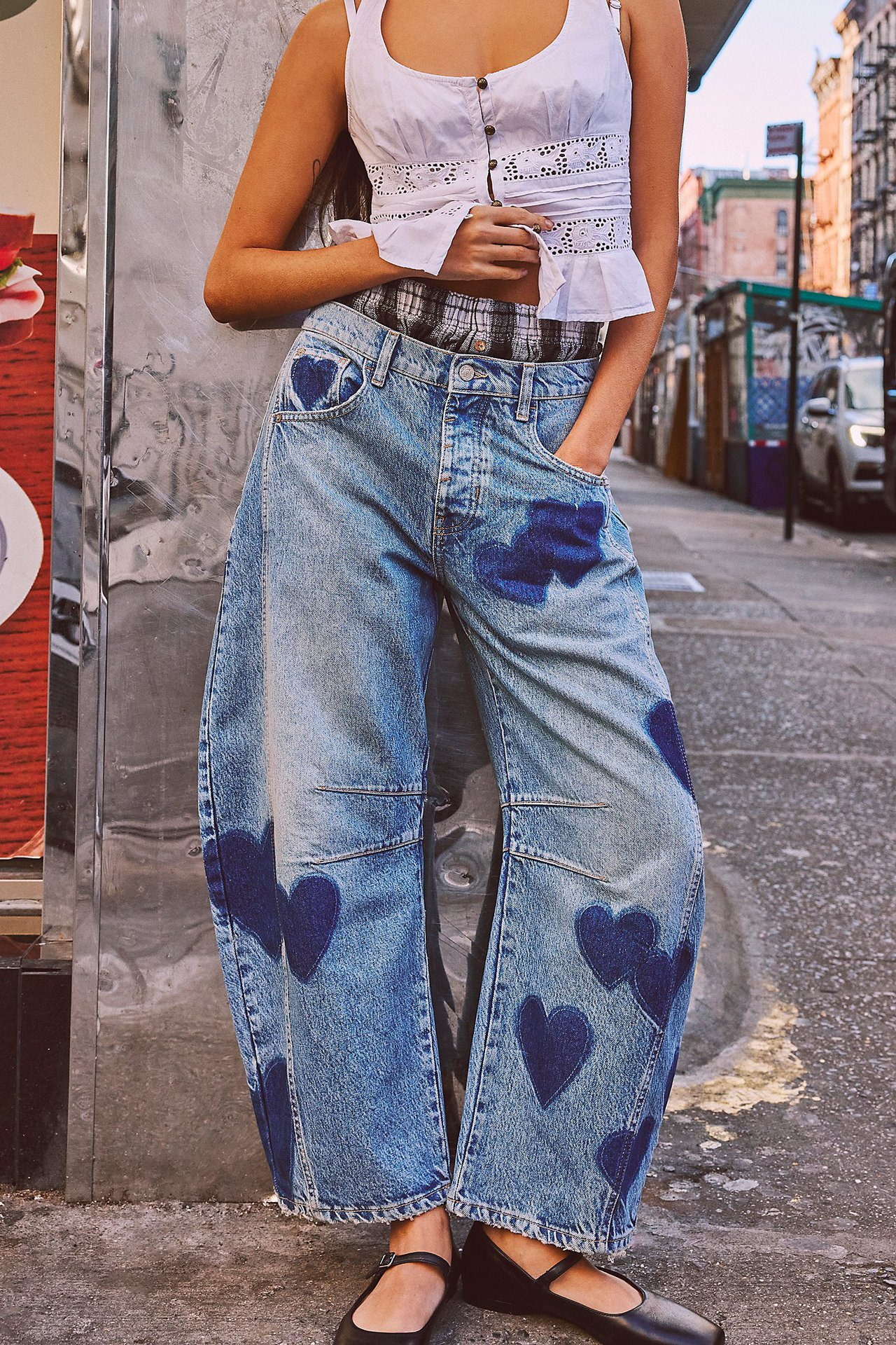 Casual Loose Printed Denim Trousers