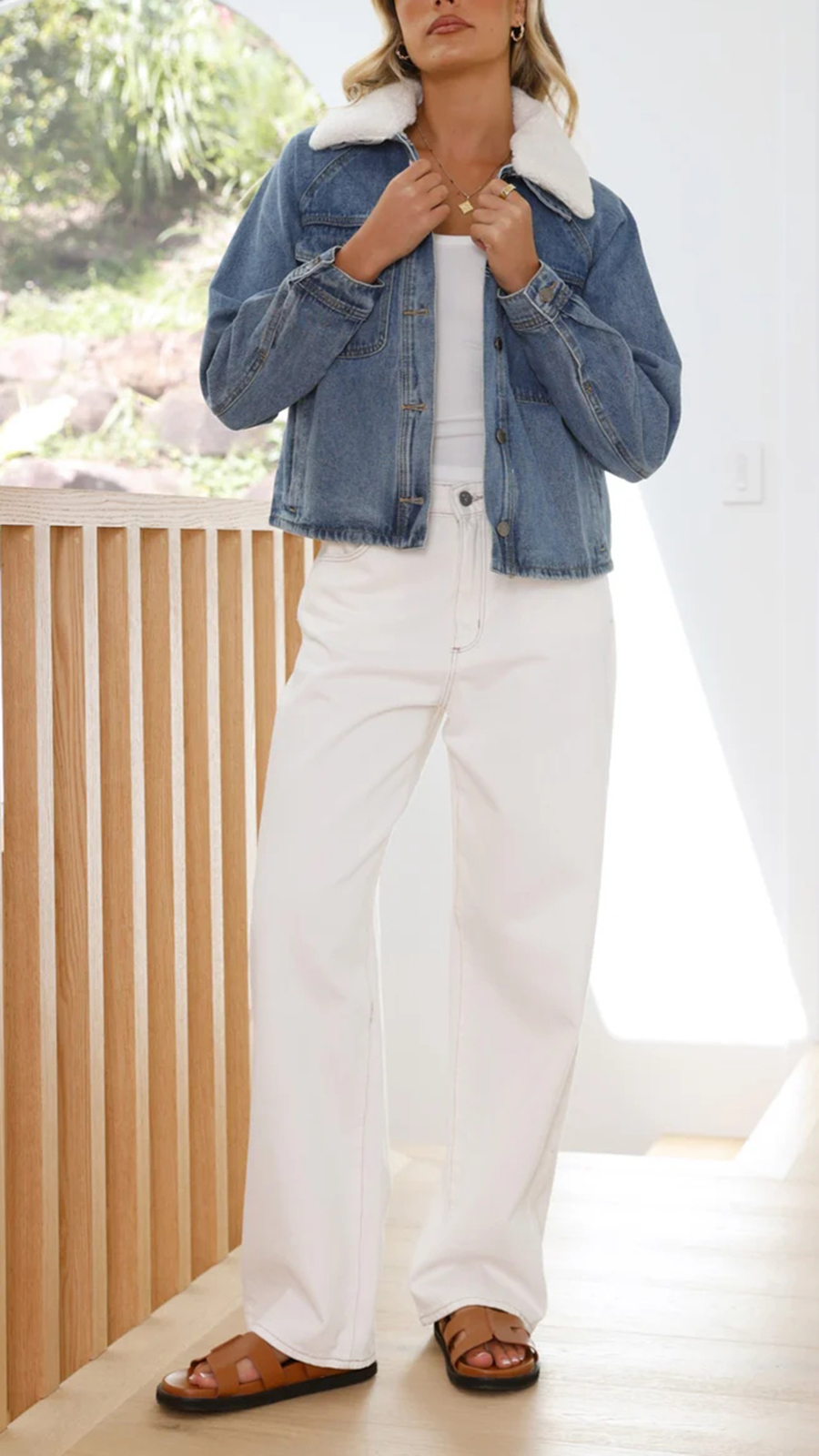 Laelia Teddy Jacket- Mid Blue Denim - Image 4