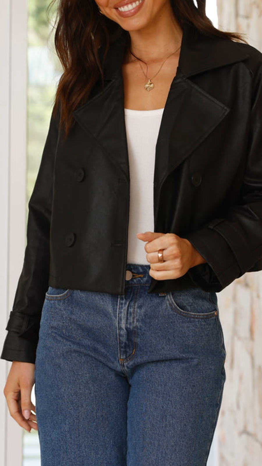 Quintana Cropped Trench Jacket - Black - Image 9